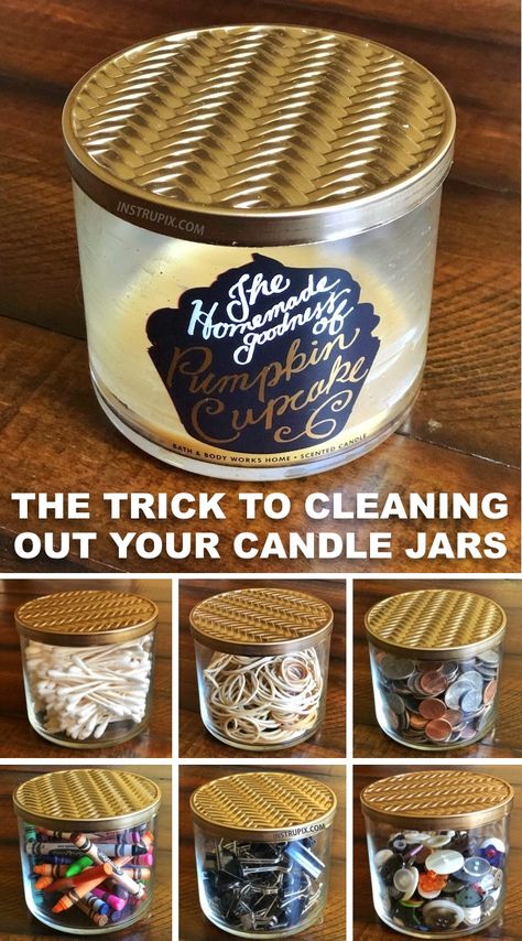 Clean Candle Jars, Recycled Candle Jars, Diy Storage Jars, Best Cleaning Hacks, Pretty Jars, Repurpose Candle Jars, Recycle Candles, Candle Jar Diy, Pretty Storage