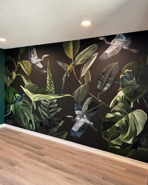 #botanicalmural on Instagram | Hashtags Dallas Murals, Botanical Mural, Paint A Mural, Acrylic Nails Nude, Dark Botanical, Nursery Mural, My Nephew, Botanical Art, My Sister