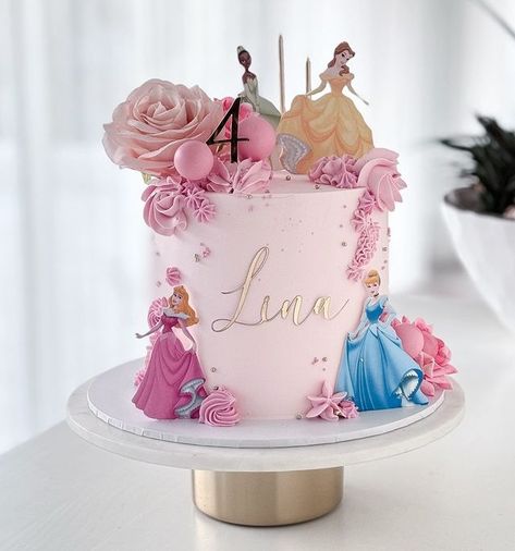 Birthday Cake Ideas 3 Year Girl, Princess Mini Cake, 3rd Birthday Princess Cake, Princess Theme Birthday Party Cake, Princesses Cake Ideas, Princess Butterfly Cake, Pastel Princess Cake, Disney Princess 1st Birthday Party Ideas, Princess And Superhero Cake