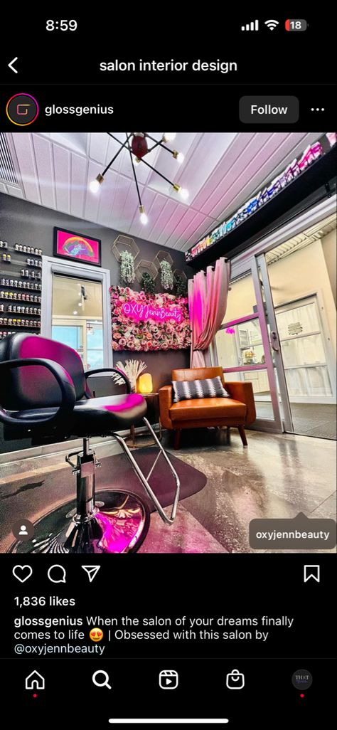 Hair Salon In Garage, Small Hair Salon Suite Ideas, Salon Suite Start Up, Braider Salon Suite Ideas, Salon Shed Ideas, Hairstylist Suite Ideas, Hair Salon Suite Ideas, Garage Hair Salon Ideas, Salon Suite Ideas Layout