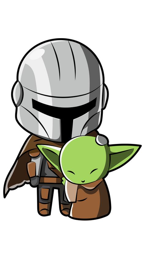 Din Djarin, also known as the Mandalorian or just Mando didn't know at first about the green child, that was a Jedi in the past named Grogu, and belonged to the same species as Jedi Grand Master... Mando Drawing, Mandalorian Clipart, Mandalorian Cartoon, Grogu Drawing, Mandalorian Illustration, Grogu Chibi, Grogu Cartoon Drawing, Stormtrooper Party, Grogu And Mando Drawing