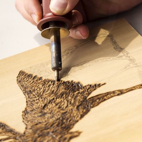 Curio allows you to create in entirely new ways. Curio's 5mm clearance lets you use thicker materials for your projects like this pencil sketch used as a guide for a wood burned project. #SilhouetteCurio #RethinkThePossibilities #NationalCurioWeek