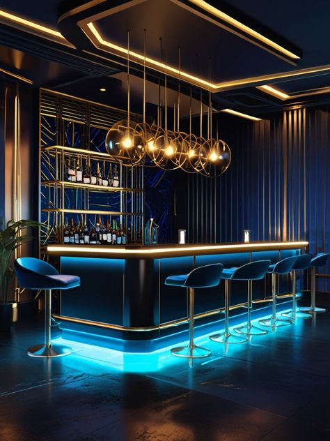 Futuristic Bar Design, Futuristic Bar, Bar Lounge Design, Whiskey Lounge, Futuristic Designs, House Bar, Bar Interior Design, Luxury Restaurant, Photo Frame Design