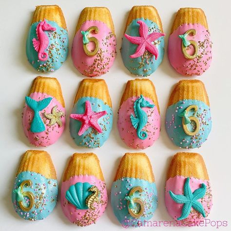 Mermaid Madeline Cookies, Mermaid Baking, Mermaid Desserts, Underwater Theme Party, Aaliyah Birthday, Mermaid Party Food, Madeline Cookies, Mermaid Cookies, Mermaid Birthday Party Decorations