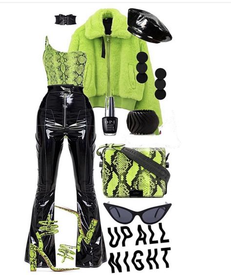 Neon Green Aesthetic Outfit, Neon Green Outfit, Neon Green Outfits, Neon Green Fashion, Neon Goth, Chic Black Outfits, Bratz Inspired Outfits, Preformance Outfits, Boujee Outfits