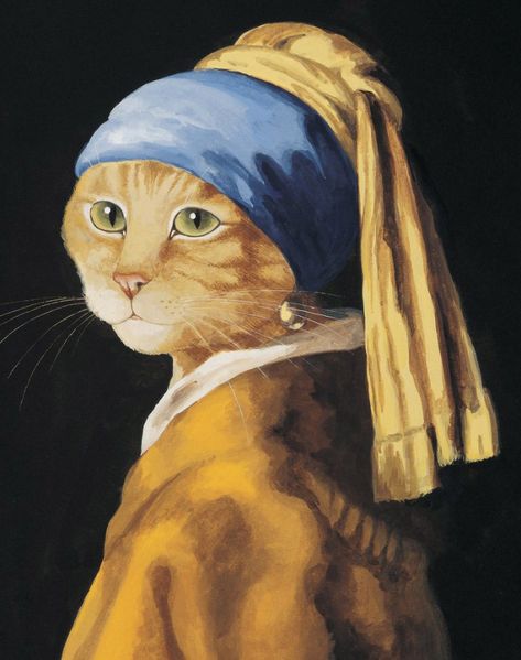 Famous Paintings Recreated With Cats Johannes Vermeer, Cat Wall Art, Arte Sketchbook, Famous Art, Arte Animal, Cat Aesthetic, Cat Painting, Wall Art Pictures, Cat Girl