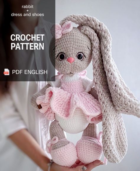 Excited to share the latest addition to my #etsy shop: Crochet pattern of the rabbit dress and shoes PDF /Crochet Pattern in english https://etsy.me/439Wuak #anniversary #christmas #kidscrafts #pracowniabyyaska Christmas Kidscrafts, Crocheted Animals, Big Teddy Bear, Rabbit Dress, Big Teddy, Crochet Pattern Instructions, Big Plush, Teddy Toys, Personalized Bunny