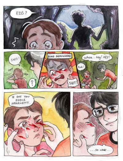 Finally posting the whole Reddie comic!! Thank you everyone for sharing and liking the original post!! Don’t hesitate to share... Reddie Comic, Steven King, Lgbt Memes, It The Clown Movie, Its 2017, I'm A Loser, Tweek Y Craig, Lgbt Art, It Movie Cast