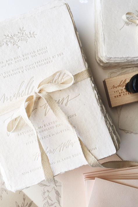 handwritten calligraphy wedding invitations Classic Romantic Wedding Invitation, French Style Wedding Invitations, Paris Wedding Invitations, Lux Wedding Invitations, Handmade Paper Wedding Invitations, Deckled Edge Wedding Invitation, Romantic Wedding Invites, Wedding Invitations With Ribbon, Ribbon Wedding Invitations