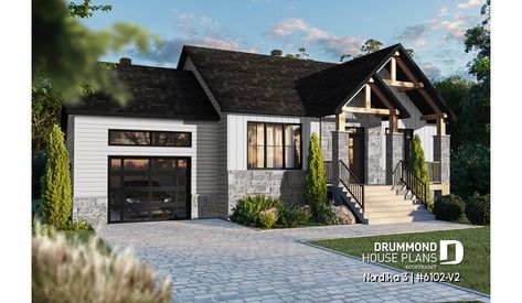 Color version 1 - Front of house plan 6102-V2 Plan Garage, Country Style Bedroom, Northwest Style, Drummond House Plans, 2 Bedroom House Plans, Ranch Style House Plans, Open Concept Floor Plans, Garage House Plans, Country Style House Plans