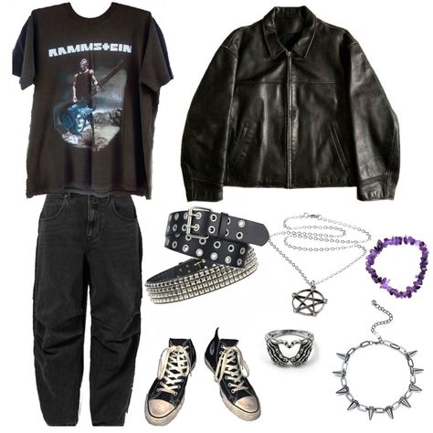 Rammstein Shirt Outfit, Metal Clothing Style, Metal Aesthetic Outfits Men, Men Goth Style, Rammstein Outfit Ideas, My Metal Outfits, Alt Rock Fashion, Metal Outfit Aesthetic, Casual Metalhead Outfit