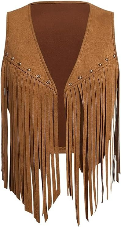 Verdusa Women's Fringe Vest Crop Jacket 70s Hippie Faux Suede Tassel Cardigan Brown S at Amazon Women's Coats Shop Wild West Outfits, Hippie Jacket, Cardigan Brown, Fringe Vest, Rodeo Outfits, 70s Hippie, Jacket Cardigan, Faux Suede Fabric, Styles P