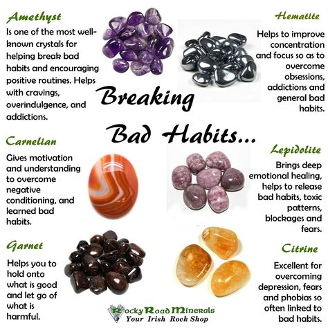 Breaking Bad Habits, Crystal Healing Chart, Crystal Guide, Break Bad Habits, Crystals Healing Properties, Spiritual Crystals, Herbal Magic, Crystal Therapy, Meditation Crystals