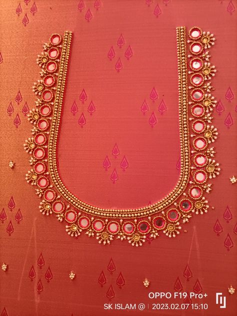 Mirror Work Aari Blouse Design, Mirror Work Aari Design, Aari Work Blouse Aari Work Blouse Simple Design, Mirror Aari Work Blouse Design, Aari Back Neck Designs For Blouses, Simple Zardosi Work Designs, Simple Mirror Work Blouse Designs, Simple Zardosi Work Blouses, Aari Work Simple Design