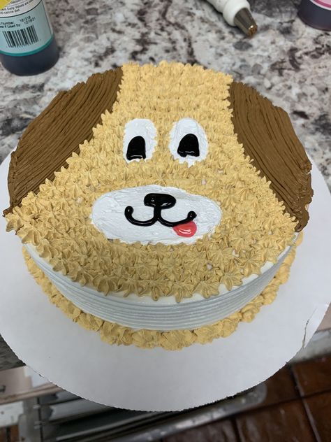 Dog Face Cake Design, Dog Face Cake, Puppy Cakes, Space Cakes, Puppy Dog Cakes, 4h Ideas, Dentist Art, Circle Cake, Face Cake