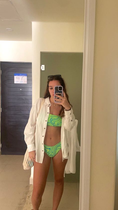 white button up, swimsuit, beach bag Bathing Suit With Button Down Shirt, Beach Cover Up, Things To Thrift, Camp America, Vacay Fits, Swimsuit Coverups, Beach Fit, Inspo Fits, Beach Fits