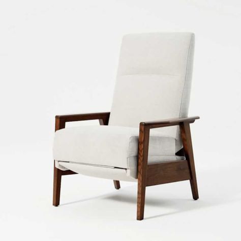 Mid-Century Show Wood Recliner West Elm Recliner Chair, Mid Century Modern Recliner Chair, Mcm Recliner, Mid Century Modern Armchair With Ottoman, Midcentury Recliner Chairs, Mid Century Show Wood Chair, Mid Century Recliner, Mcm Living, Small Recliners