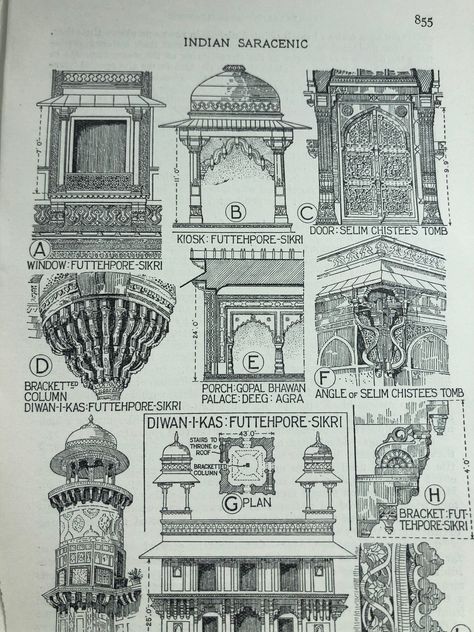 Indian Islamic or Saracenic Architecture 1924 print  Architectural elements. Minarets, Doors, Windows From an antique book on World Architecture. The page is in excellent shape. It's two sided but there is no show through. This print is printed on a single page that measures 9.25 by 5.75 inches. Also available matted for 8 by 10 frame. It would look lovely framed and displayed in your study.  Come find other wonderful things in my shop: jbling.etsy.com Vintage Indian Architecture, Architecture Names, Sketchbook Architecture, Ancient Egyptian Architecture, Retro Games Poster, India Architecture, Persian Architecture, World Architecture, Architecture Sketchbook