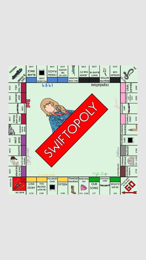 Taylor Swift Monopoly, Swift Monopoly, Taylor Swift Games, Taylor Swift Book, Taylor Swift Birthday Party Ideas, Monopoly Board, Taylor Swift Party, Taylor Swift Birthday, Taylor Swift Fan Club