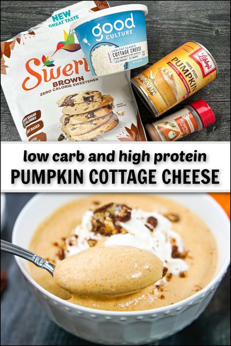 If you are fan of whipped cottage cheese you have to try this new keto pumpkin cottage cheese recipe. Just in time for fall, the creamy pumpkin flavor is perfect for a healthy breakfast or you can top with whipped cream and spiced nuts for a healthy sugar free dessert! This is a low carb, high protein and low calorie recipe you can feel good about eating. Keto Pumpkin Cheesecake Cottage Cheese, Pumpkin Whipped Cottage Cheese Clean Food Crush, Pumpkin Cheesecake Cottage Whip, Keto Pumpkin Cottage Cheese, Low Calorie Cream Cheese Recipes, Carnivore Cottage Cheese Recipes, Pumpkin Cottage Cheese Whip, Cottage Cheese Protein Dessert, Cottage Cheese Pumpkin Cheesecake