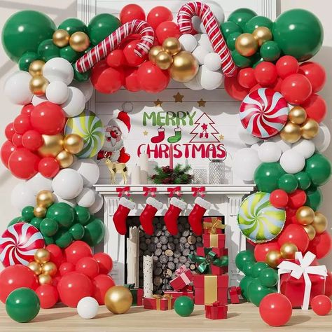 Christmas Balloon Garland Arch Kit - Christmas Home Decorations - Xmas Gifts - Candy Canes Foil Balloons - 177pcs - EmilyPlushBaby Christmas Balloon Garland, Christmas Arch, Candy Balloons, Balloon Wreath, Christmas Balloon Decorations, Diy Girlande, Ballon Party, New Year's Party Decorations, Garland Arch