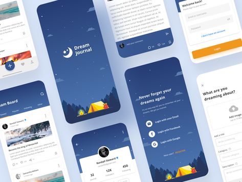 Dream Journal App by Oko Slam Ux Design Portfolio, Journal App, Travel Brand, Dream Journal, Dream Interpretation, Ui Design Inspiration, App Ui, Mobile App Design, Journal Design