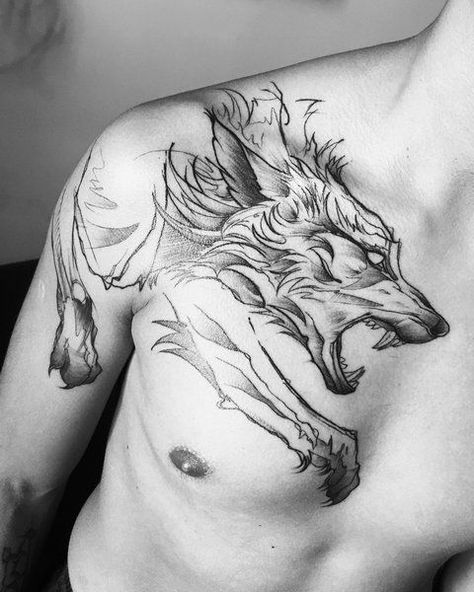 Kurt Tattoo, Fenrir Tattoo, Wolf Tattoos Men, Wolf Tattoo Sleeve, Wolf Tattoo Design, Chest Piece Tattoos, Chest Tattoo Men, Celtic Tattoos, Tattoo Art Drawings