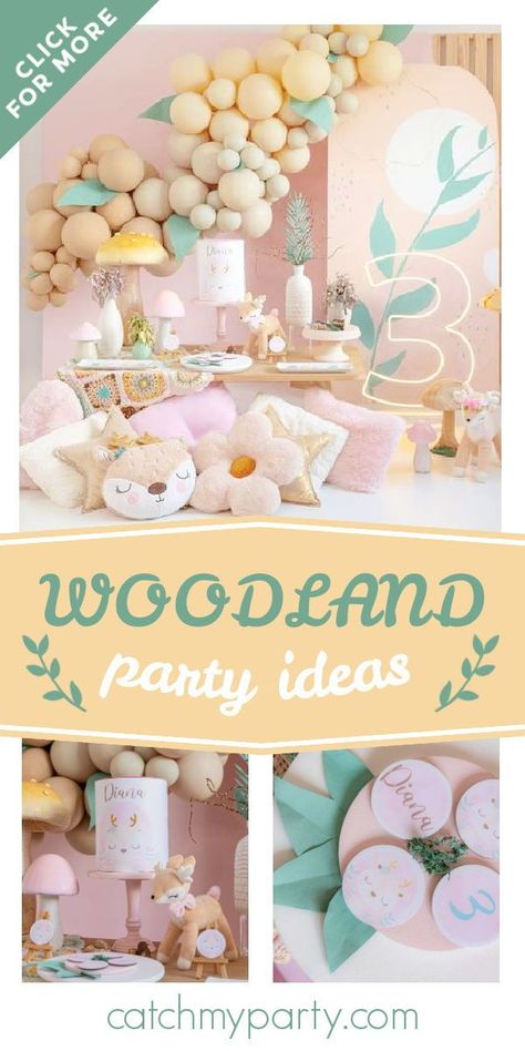 Woodland Birthday Party Girl, Woodland Birthday Theme, Deer Birthday, Woodland Animals Party, Woodland Animal Birthday, Camp Lucy, Woodland Birthday Party, Birthday Drinks, Baby Shower Woodland Theme