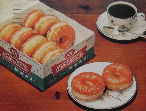 Excerpt from my blog: www.ajaxallpurpose.blogspot.com/  www.facebook.com/christian.montone/  FROM THE BOOK "BORING POSTCARDS USA" Krispy Kreme Donuts, Krispy Kreme Doughnut, Krispy Kreme, Food Ads, Donut Shop, Retro Recipes, Coast To Coast, Donut Recipes, Food Poster