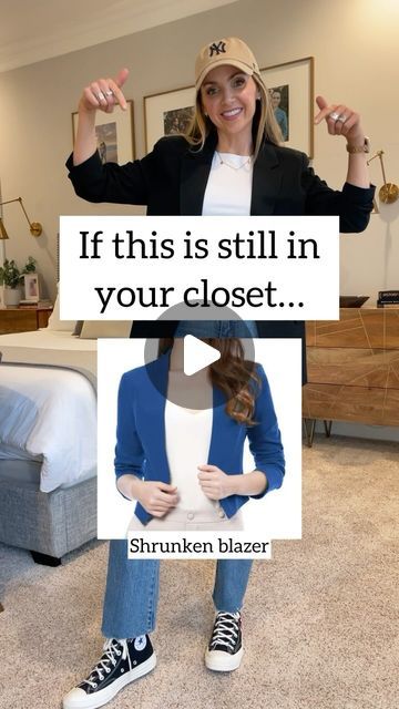 Merrick White / Style Educator on Instagram: "Some things are worth hanging on to in case they come back around in 10 years. These shrunken blazers are not them 😅  If you still have this style of blazer in your closet, it’s time for an update. Here are a few alternatives!  Do you agree?  Comment below with the word LINK and I’ll send you a DM with links to these blazer alternatives and a few other good options ❤️  #merricksclosetcleanout" Blazer Alternatives, Blazer And Sneakers Outfit, Classy Tshirt, Black Blazer Outfit, Black Tennis Shoes, Dressy Shirts, Blazer And Shorts, Tshirt Outfits, Oversized Blazer