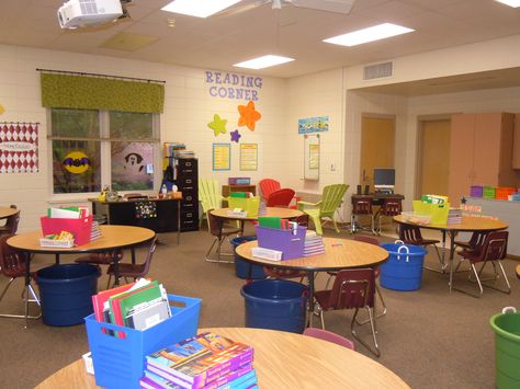 I've always wanted to do a round table classroom... Round Table Classroom Setup, Classroom Table Arrangement, School Room Ideas, School Room Decorations, Classroom Setup Ideas, Classroom Layouts, Pineapple Classroom, Kindergarten Projects, Plant Activities