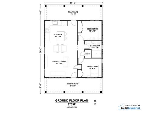 30' X 30' American Cottage 2 Bedroom Architectural - Etsy Cabin Blueprints, American Cottage, 2 Bedroom Floor Plans, Small Cottage House Plans, House Plan With Loft, 2 Bedroom House Plans, Cabin Floor Plans, Small House Floor Plans, Tiny House Floor Plans