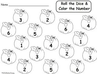 I would have four and five year olds do this. they would have to roll a dice and then color that number. each number would be different colors. Fall Math Centers, Pumpkins Kindergarten, Roll A Dice, Roll And Cover, Fall Classroom Ideas, Pumpkin Math, October Classroom, October School, Halloween Kindergarten