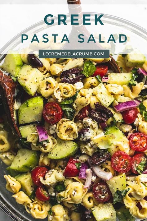 Geek Pasta Salad, Greek Bowtie Pasta Salad, Greek Pasta Salad With Shrimp, Tortellini Pasta Salad Dressing, Entree Salad Recipes, Greek Lemon Dressing, Greek Tortellini Pasta Salad, Greek Tortellini, Tortellini Pasta Salad Recipes