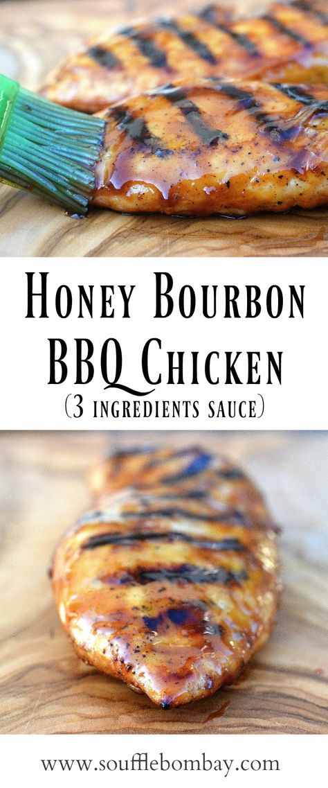 Honet Bourbon BBQ Chicken (only 3 ingredient for the sauce). Talk about finger-lickin' good! Hummus Variations, Bbq Grilled Chicken Recipes, Honey Bourbon Chicken, Whiskey Chicken, Bbq Chicken Marinade, Bourbon Bbq Sauce, Honey Barbecue Sauce, Bourbon Recipes, Bbq Chicken Breast