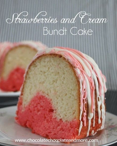 Strawberries And Cream Bundt Cake, Strawberries And Cream Cheese, Ez Recipes, Bourbon Cake, Cream Cheese Bundt Cake, Cake Bundt, Easy Bundt Cake, Strawberry And Cream, Cake Calories