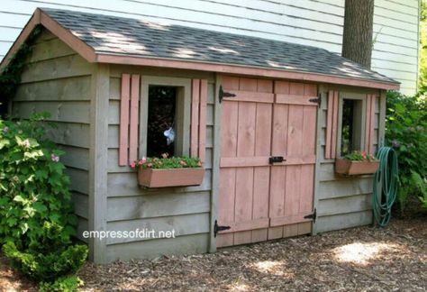 White Washed Pink and Blue Adorable Shed 💖 Cottage Garden Sheds, Shed Windows, Wooden Shed, Barn Style Doors, Shed Doors, Backyard Sheds, Backyard Shed, Potting Sheds, Outdoor Sheds