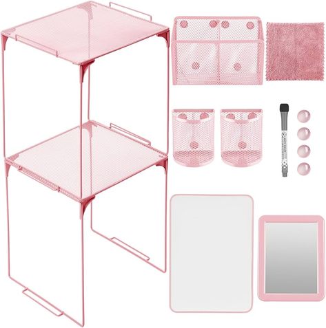 Amazon.com: Ctosree 13 Pcs Locker Organizer and Decorating Kit First Day of School Essentials, Locker Shelf, Marker Holder, Whiteboard, Dry Erase Marker, Cloth, Mirror, Magnet for Classroom School Locker (Pink) : Office Products Decorated School Lockers, Cute Locker Ideas, School Locker Organization, School Locker Decorations, Middle School Lockers, Locker Shelf, Locker Organizer, Amazon Locker, Locker Shelves