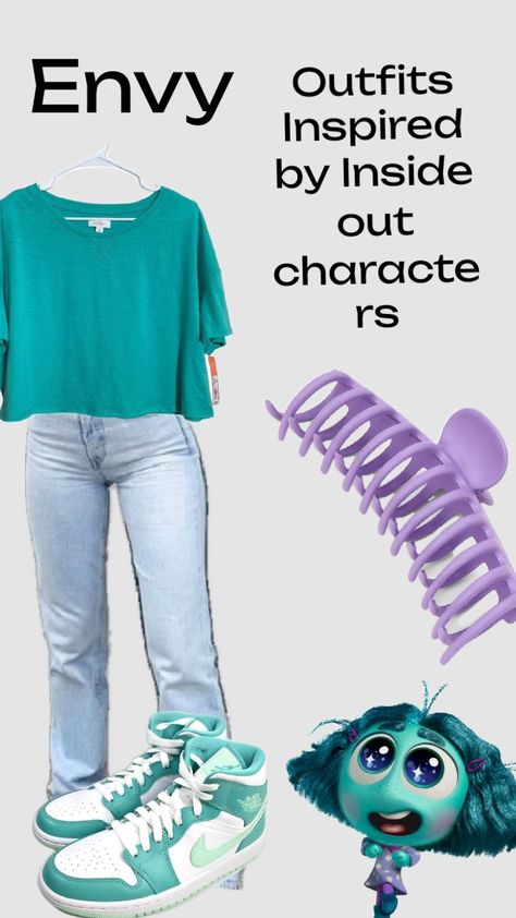 Outfits Inspired by Inside out characters!!! Envy Envy Outfit Ideas Inside Out, Envy Inside Out Costume, Envy Costume Inside Out, Envy Inside Out Outfit Ideas, Inside Out Inspired Outfits, Inside Out 2 Outfit Ideas, Inside Out Riley, Snapchat Best Friends, Fear Inside Out