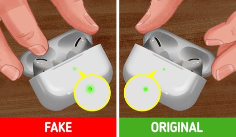 How to Spot Fake AirPods Pro / 5-Minute Crafts Fake Airpods, Earbuds Case, World Market, Airpods Pro, Apple Products, 5 Minute Crafts, Metal Rings, The List, Stylish Design