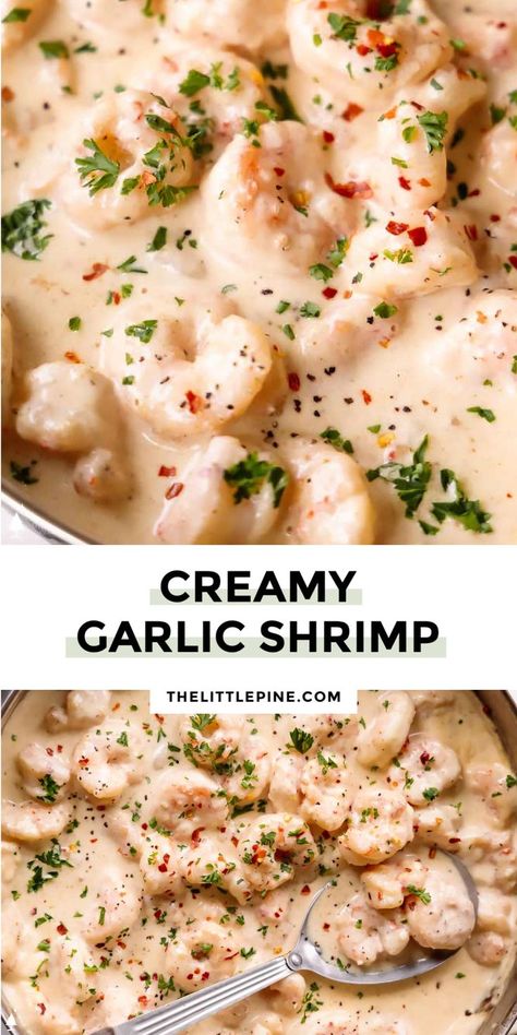 Creamy Garlic Shrimp Recipe, Creamy Garlic Shrimp, Easy Meals For One, Gourmet Chicken, Lemon Shrimp, Pine Kitchen, Low Carb Soup, Garlic Shrimp, Lunch Recipes Healthy