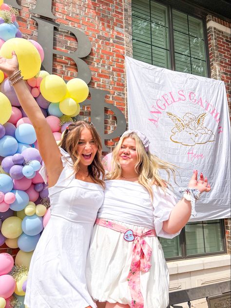 Pi Beta Phi😇 angels gather here bid day🎀 Pi Phi Bid Day Themes, Pi Phi Bid Day, Angel Theme, Bid Day Themes, Love Shack Fancy, Pi Phi, Pi Beta Phi, American Pie, Sorority Girl