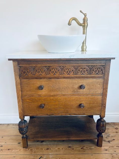 RevivalFurnitureUK - Etsy UK Victorian Bathroom Vintage, Wooden Vanity Unit, Vintage Bathroom Vanity, Small Downstairs Toilet, Antique Bathroom Vanity, Bathroom Vanity Unit, Sink Vanity Unit, Dresser Vanity, Wooden Vanity