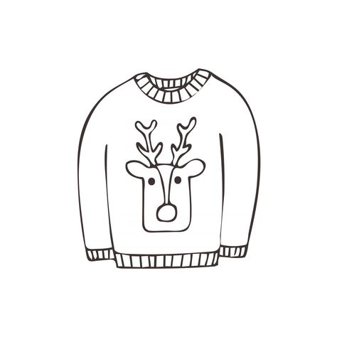 Christmas Sweater Drawing, Deer Face, Design Outline, Black And White Vector, Drawing Style, A Deer, Embroidery Inspiration, Doodle Drawings, Ugly Sweater