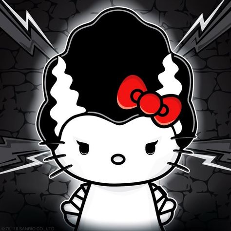 Hello Kitty Bride, Hello Kitty Wallpaper Black, Gangsta Hello Kitty, Hello Kitt, Hello Kitty Images, Religious Crafts, Hello Kitty Characters, Frankenstein Halloween, Lightning Bolts