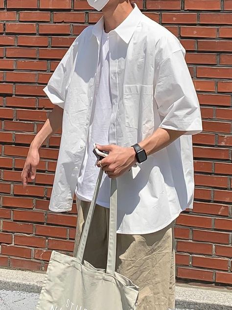 White Flannel Outfit, Outfit Nam, Flannel Outfits Men, Baggy Clothing, Oversized White Shirt, Baggy Shirt, Minimalist Fashion Men, Trendy Boy Outfits, Flannel Outfits