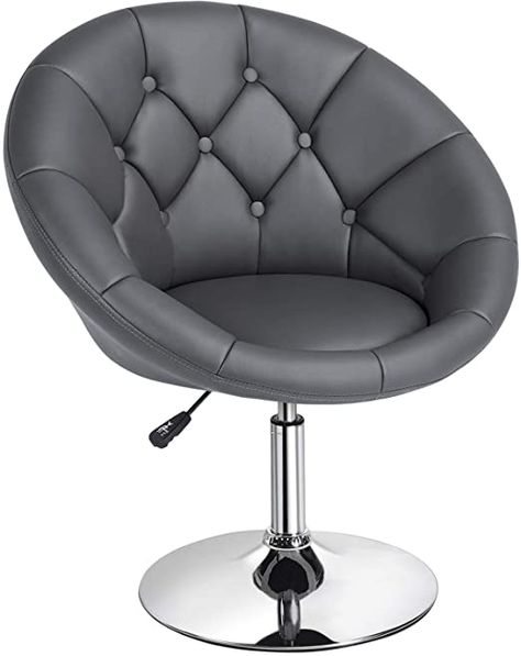 Amazon.com: YAHEETECH Swivel Accent Chair Height Adjustable Modern Round Back Tilt Chair with Chrome Frame for Lounge, Pub, Bar - Dark Grey: Furniture & Decor Living Room Vanity, Room Vanity, Upholstered Swivel Chairs, Tufted Chair, Swivel Barrel Chair, Vanity Chair, Swivel Accent Chair, Chair Height, Leather Bar