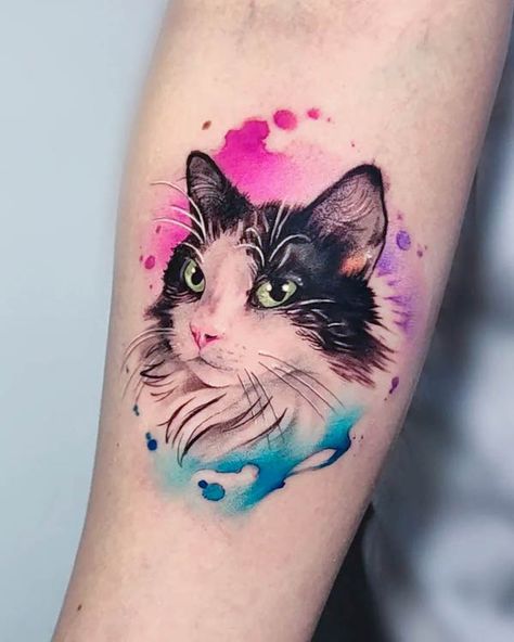 Tier Tattoo, Watercolor Tattoo Flower, Kunst Tattoos, Landscape Tattoo, Cat Tattoo Designs, Tattoo Project, Collar Bone Tattoo, Feather Tattoos, Watercolor Cat