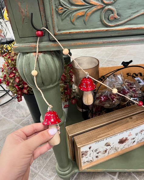 We’re currently in transition mode as our fall stock begins to trickle to the shop floor 🍄🍂 How cute is this little mushroom garland!? 😍 Mushroom Garland, Garland Craft, Wood Garland, Shop Floor, Little Mushroom, Craft Ideas, This Is Us, Stuffed Mushrooms, Wood