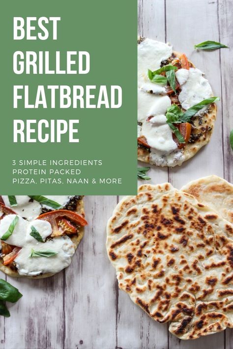 Grilled Yogurt Flatbread | Pesto Margherita Pizza - Grilled yogurt flatbread (similar to naan bread) are perfect for personal pizzas, serving with dips or hummus, topped with Greek yogurt and fresh fruit or to use as pitas for chicken salad sandwiches. Made with 3 simple and wholesome ingredients. [ad] @FAGEUSA #FAGE #LiveLoveEat #Greekyogurt #healthyrecipes #naan #pizza #pizzadough Bread With Greek Yogurt, Hummus And Veggies, Yogurt Flatbread, Pizza Flatbread, Personal Pizzas, Chicken Margherita, Grilled Flatbread, Southwest Chicken Salad, Naan Pizza